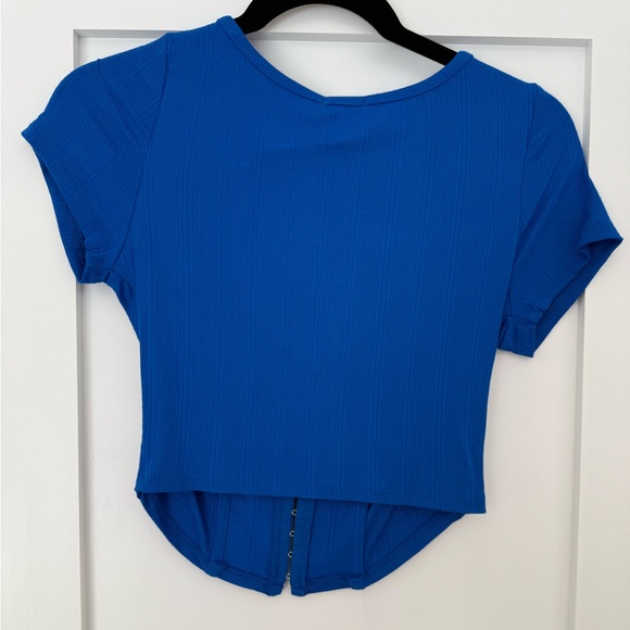 Corset Hook Front Ribbed Crop Top Electric Blue Y2K NWT - Picture 4 of 4